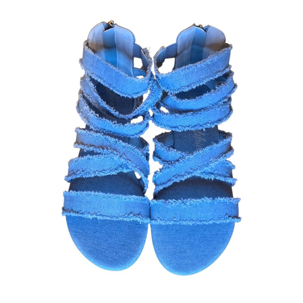 NWT‎ Cape Robbin Blue Denim Frayed Gladiator Sandals Size 7 Casual Spring